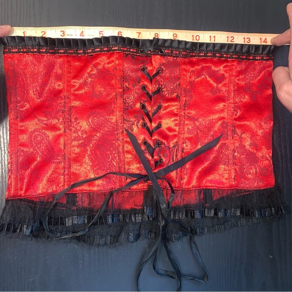 Sexy Red Satin and Black Lace and Embellishment Corset - Picture 8 of 12
